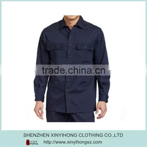 Dark Blue Color 100% Cotton Twill Fabric Men's Work Shirt With Customized Logo thumbnail-1