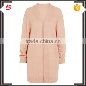 Long Version Women Wearing Knitted Cardigan With Ribbed Cuffs and Hem With Multi Colors Options thumbnail-1
