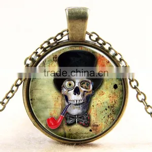 XP-TGN-S-115 Lady Vintage Meaningful Dome Pendant Diy Image Time Gemstone Charm Skull Cabochon Necklace With Popular Accessories thumbnail-2