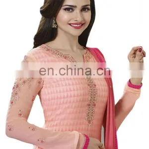Decent Pink Colour Semi-Stitched Salwar Kameez Dress Material For Occasion Wear / New Arrival 2016 Dress Material(salwar Kameez) thumbnail-2