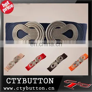 Blue Color Double Metal Women Elastic Belt for Dress thumbnail-1
