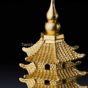 This Wen Chang Pagoda for Fengshui Was Molded Using Lost-Wax Method and 24k Gold Leaf Finish thumbnail-4