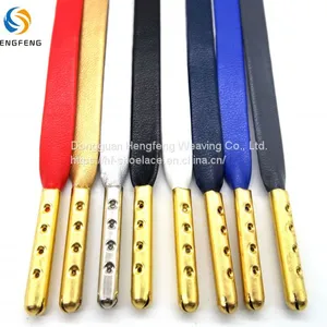 Premium Fashion Custom Colored Flat PU Leather Shoelace With Metal Tips For Men And Women thumbnail-1