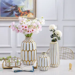 Nordic Ins Style Gild Large White Gold Chinese Jingdezhen Ceramic Flower Vase For Hotel Decor thumbnail-1