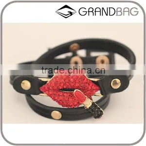 Exaggerated Fashion Red Mouth Lip Leather Gift Personality Charm Bracelet fo Lady thumbnail-1