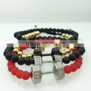 Custom High Quality Stainless Steel Jewelry Handmade Man Dumbbell Bracelet thumbnail-5