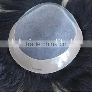 Top Quality 100% Brazilian Human Hair Men's Wig Toupee For Black Men Lace Top Toupee thumbnail-3