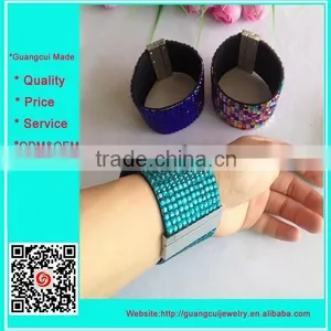 Hotsale Multi Color Rhinestone pu Wholesale Leather Bracelet Blanks thumbnail-1