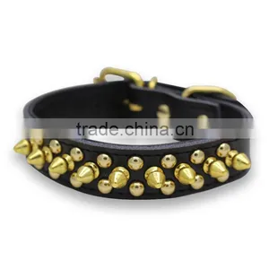 Wholesale Gold Leather Warhead Pet Collar Litchi Grain Dog Collar thumbnail-2