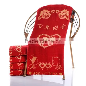 Chinese Element 100% Cotton Red Towel for Wedding thumbnail-3
