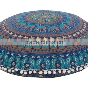 Indian Large Mandala Floor Cushion Cover Decorative Throw Pillows Pom Pom Outdoor Cushions Roundie Boho Pillow Shams thumbnail-1
