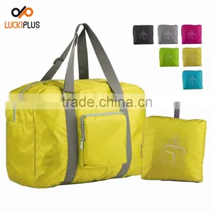 Luckiplus Foldable Travel Duffel Bag Luggage Sports Gym Water Resistant Nylon Yellow thumbnail-1