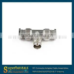 BNC Adapter BNC Jack to 2 BNC Plug "T" Type Brass Male and Female Adapter thumbnail-1