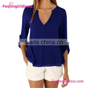 Latest Styles Office Wear Fashion Cutting Blouse for Ladies thumbnail-5