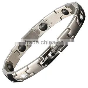 Noproblem D010 FDA Germanium Tourmaline Stainless Steel Magnetic Health Charm Fashion Zircon Bracelet thumbnail-1