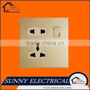British Style Brushed Aluminum Golden 5 Pin Nuniversal Switched Socket thumbnail-1