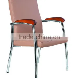 Chrome Fixed Chair Base With Wooden Armrest pu Leather Visitor Chair AH-154 thumbnail-2
