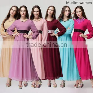 Hot Sale Chiffon Baju Muslim Abaya Dress Lace Waist Muslim Kaftan Abaya thumbnail-1
