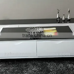 Modern White High Gloss MDF Coffee Table With Tempered Glass thumbnail-2