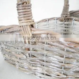 Grey Color Woven Wicker Rattan Basket for Flowers thumbnail-3
