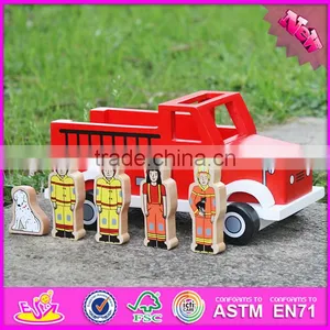 2017 New Products Dog and Four Firemen Wooden Toy Fire Trucks W04A315 thumbnail-1