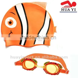Children Catoon Cute Cool Silicone Swim Goggles and Cap Set thumbnail-1