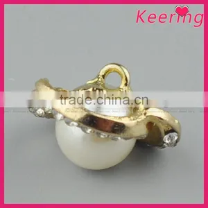Decorative Fashionable Alloy Gold Rhinestone Pearl Button WBK-1487 thumbnail-3