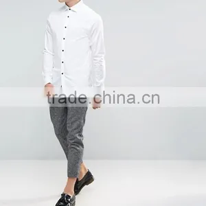 New Design Long Sleeve Cutaway Collar Mens Pre-Shrunk 97% Cotton 3% Elastane Lightweight Check Skinny Fit Casual White Shirts thumbnail-4