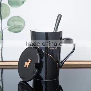 2017 Hot Sell 420 ML Ceramic Tea Cup Coffee Cup Mug Cup With Lid And Spoon thumbnail-5
