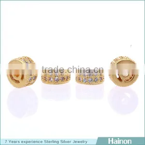 Flat Round Gold Sterling Silver Spacer Paved cz Crystal Accessory Jewelry Wholesale thumbnail-1