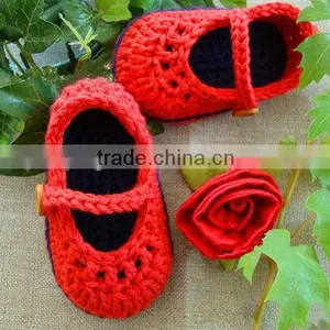 Hand Made Newborn Baby Shoes With Crochet Flower for Girls Babies thumbnail-1