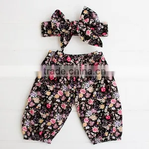 Fashion Kids Cotton Flower Printed Baby Girl Summer Pants With Headband thumbnail-2