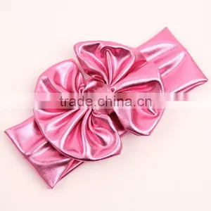Cool Baby Girls Metal Color Headband 2017 Newborn Kids Elastic Cotton Hair Band Bows Hair Accessories thumbnail-4