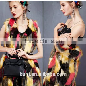 2016 Europe New Design Colourful Warm and Soft Faux Fox Fur Long Coat Faux Fur Overcoat Without Sleeves thumbnail-1