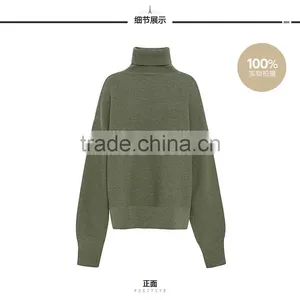 2017 New Design Style Women Green Color Turtleneck Long Sleeve Pullover Sweater thumbnail-6