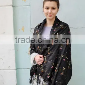 Vintage Black Shawl Scarf, Embroidered Black Shawl, Bohemian Festival Hippie, Headscarf ,Women Accessory thumbnail-2
