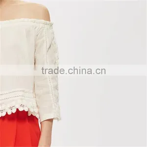 Factory Direct Sale Boho Style off Shoulder Crochet Long Sleeve Female Tops thumbnail-4