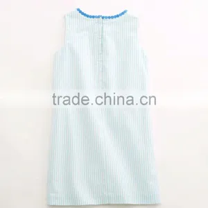 Kids Little Girls 100% Cotton One Piece Oxford Stripe Embroidered Casual Dress Trendy 2015 Summer thumbnail-2
