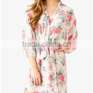Ladies Sexy Sleepwear Sexy Rose Print Sleep Robe New Design Long Gown Nightwear Dress Robe Ladies Night Dresses Sleepwear thumbnail-1