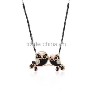 Fashion Jewelry Necklace Rose Gold Black Acrylic Owl Halloween Findings Enamel Black Clear Rhinestone With Lobster Clasp thumbnail-1