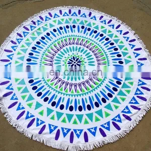 Printed Velour %100 Cotton Round Beach Towel With Polyester Fringes thumbnail-2