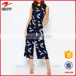 New Fashion One Piece Ladies Jumpsuit Printed Sleeveless Chiffon Women Jumpsuit for Women 2016 thumbnail-1