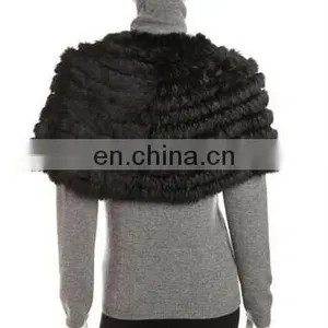 Rabbit Fur Knit Open-front Wrap/ Dyed Black thumbnail-2