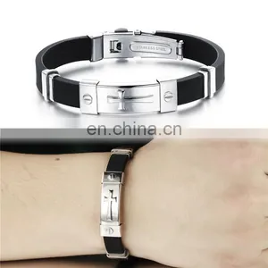 Fashion Silicone Stainless Steel Cross Bracelet for Man Custom thumbnail-5