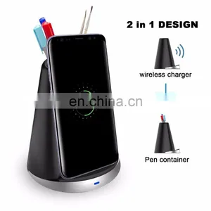 New Anti-slip Silicon Fast Wireless Charging Holder Stand With Pen Container thumbnail-2