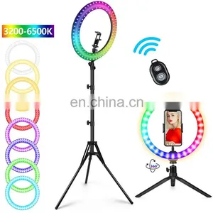 Factory Wholesale 10 " 32 Colour Tiktok Video Photography Makeup Phone Selfie Rgb Ring Light With Tripop thumbnail-2