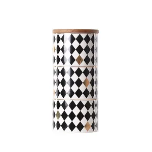 Creative Geometry Rhombus Square Black White Grid Ceramic Canisters Suit For Tea Coffee Sugar thumbnail-5