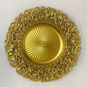 New European Style 13 Inch Round Wedding Party Table Decoration Gold Flower Pattern Plastic Charger Plates thumbnail-1