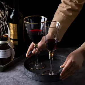 European Style Wedding Gold Rim Red Etched Thick Stem Wine Glass Set Factory Good Design for Champagne Glasses & Flutes thumbnail-1