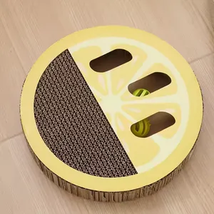 Meow Love Fruit Shape Pattern Corrugated Cat Scraper Cardboard With Toy Exercise Break thumbnail-2